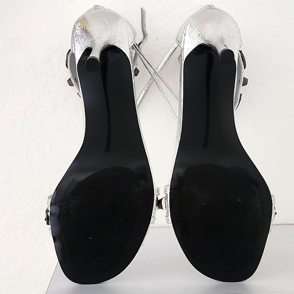 Steve Madden Precious Silver Embellished Women's Heeled Sandals. Size 9.5 - Picture 5 of 13